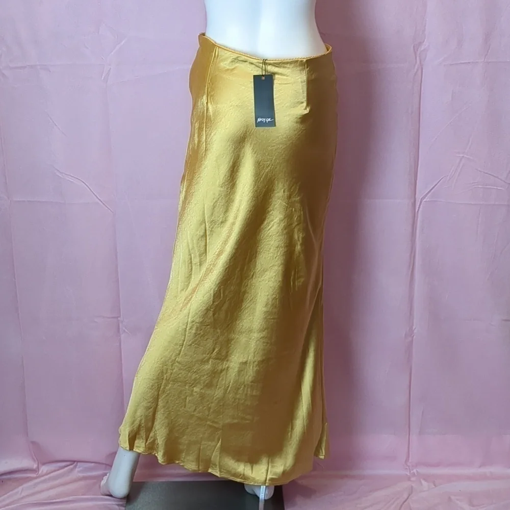 Nasty Gal Gold Satin Bias Cut Maxi Skirt size 2